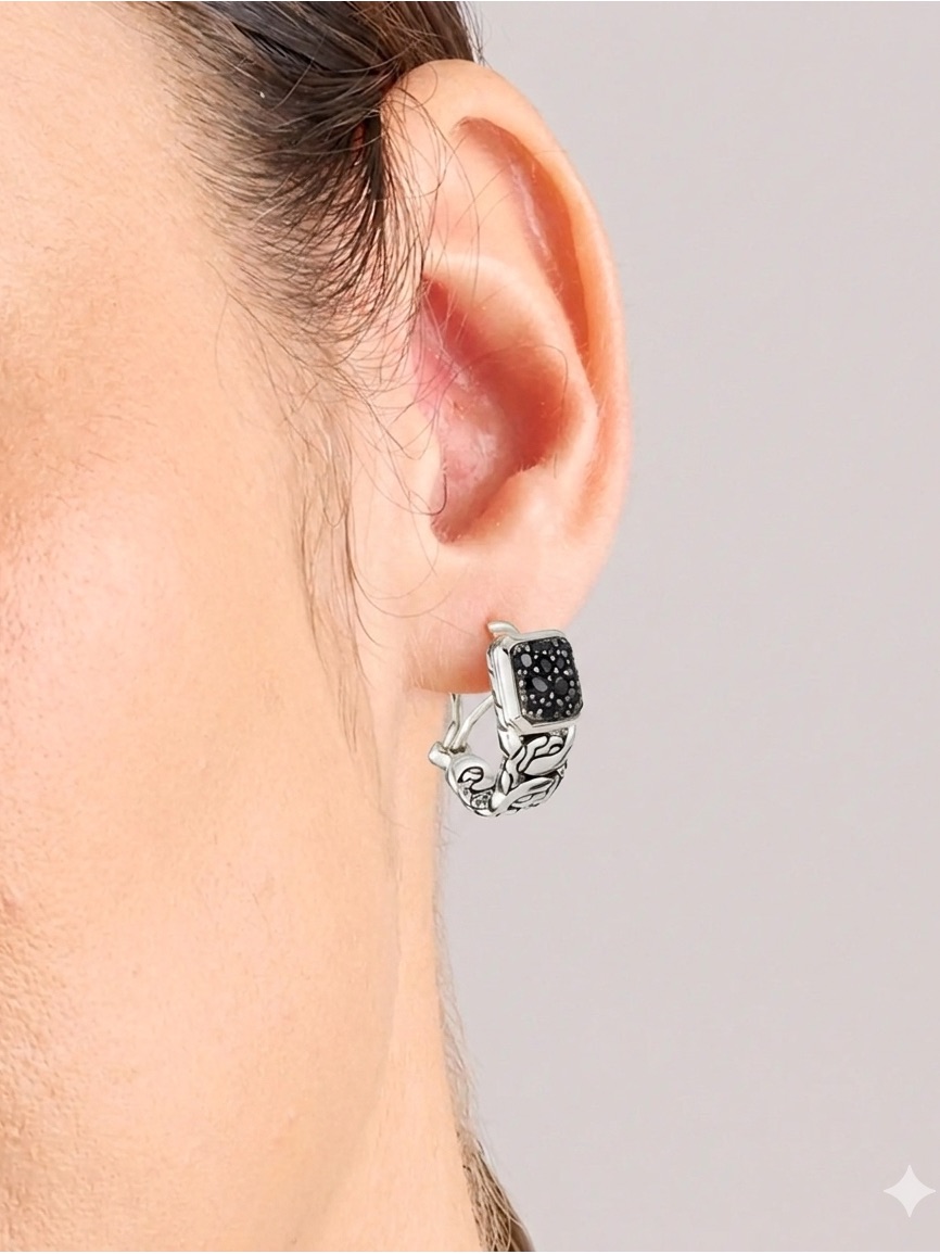John Hardy Classic Chain Pav Black Sapphire Earrings Sterling Silver